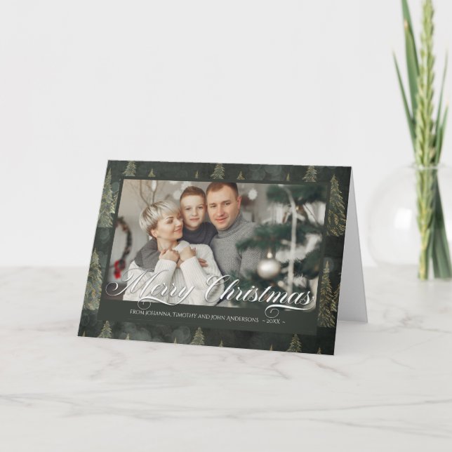 Elegant Mörk grönt Julgran Lägg till foto Helgkort (Framsida)