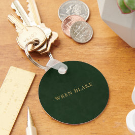 Elegant Mörk grönt läder och Guld-typografi Namn Nyckelring