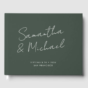 Elegant Mörk grönt skriptkalligrafi Bröllop Gästböcker