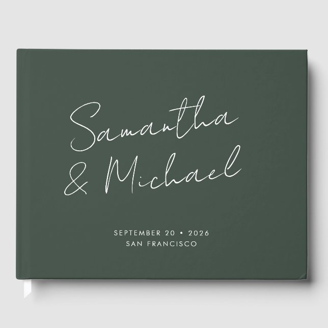 Elegant Mörk grönt skriptkalligrafi Bröllop Gästböcker (Framsida)