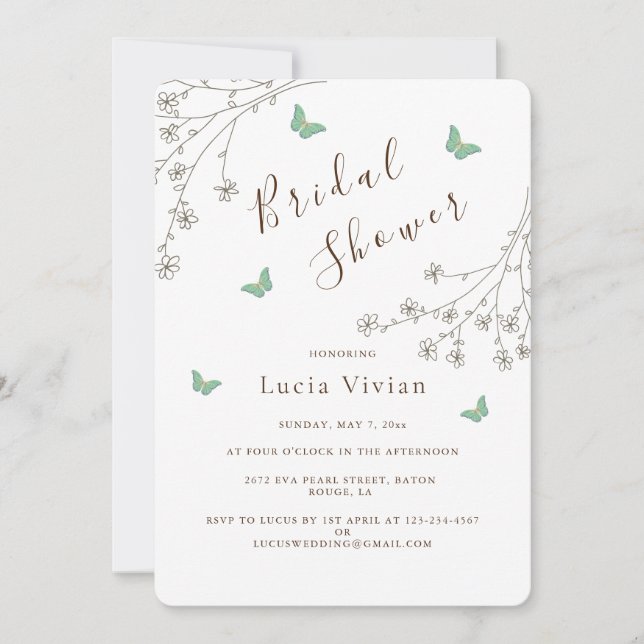 Elegant Mörk Guld Butterfly Möhippa Inbjudningar (Framsida)