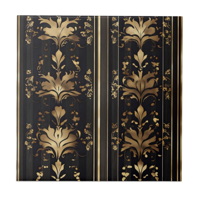 Elegant Mörk Guld Mönster Kakelplatta (Framsidan)