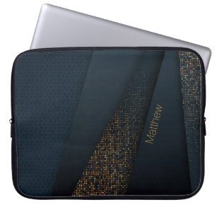 Elegant Mörk-Guld raster Mönster och eget namn Laptop Fodral