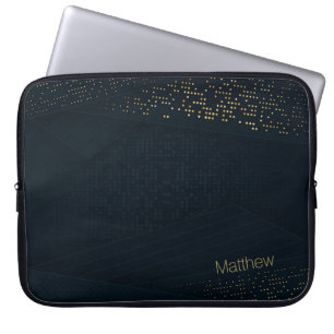 Elegant Mörk-Guld raster Mönster och eget namn Laptop Fodral