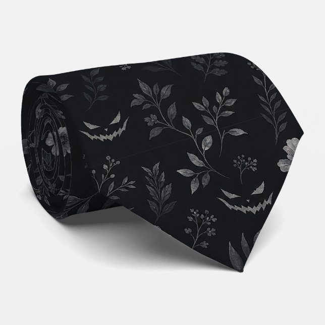 Elegant mörk Halloween botanisk mönster – Svart  Slips (Rullad)