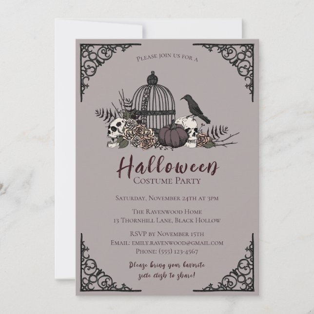 Elegant Mörk Halloween Vuxen Costume Party Inbjudningar (Framsida)