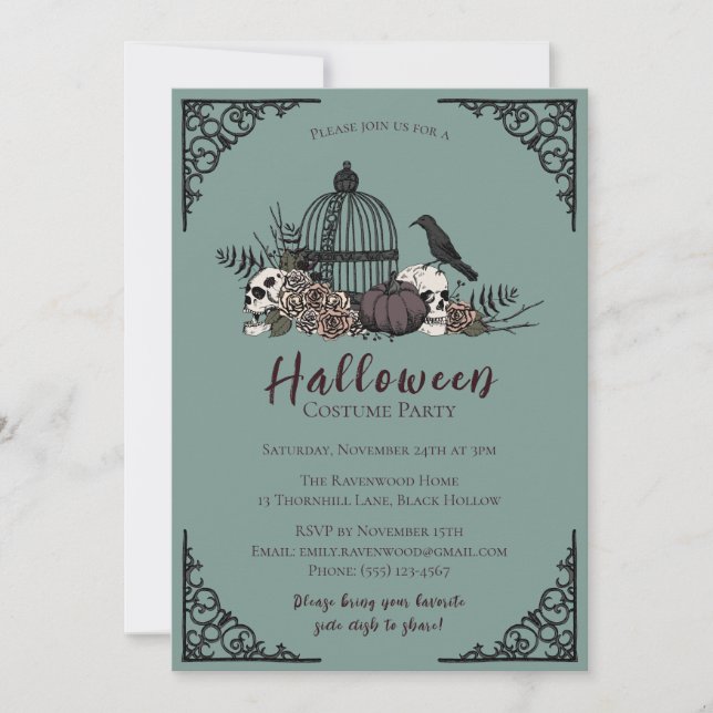 Elegant Mörk Halloween Vuxen Costume Party Inbjudningar (Framsida)