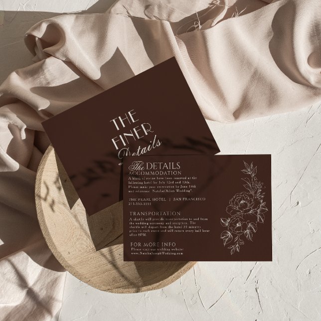 Elegant Mörk Kakao Blommig Boho Chic Bröllopsinfor Tilläggskort (Skapare uppladdad)