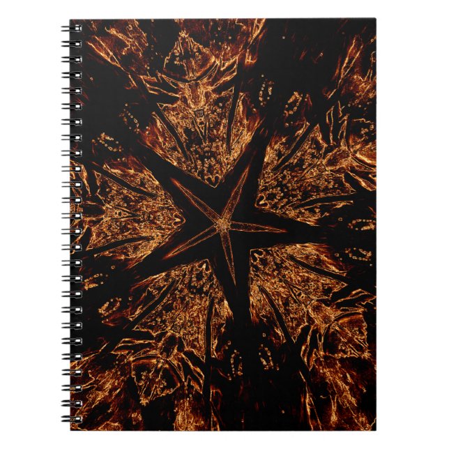 Elegant Mörk Kaleidoskopisk design, svart stjärnor Anteckningsbok Med Spiral (Framsidan)