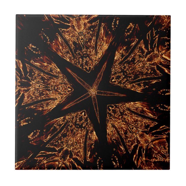 Elegant Mörk Kalejdoskopisk design Black Brown Sta Kakelplatta (Framsidan)