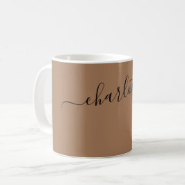Elegant mörk kamelfärg modernt namn personligt kaffemugg