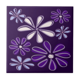 Elegant mörk lila blå blomma Doodle Kakelplatta