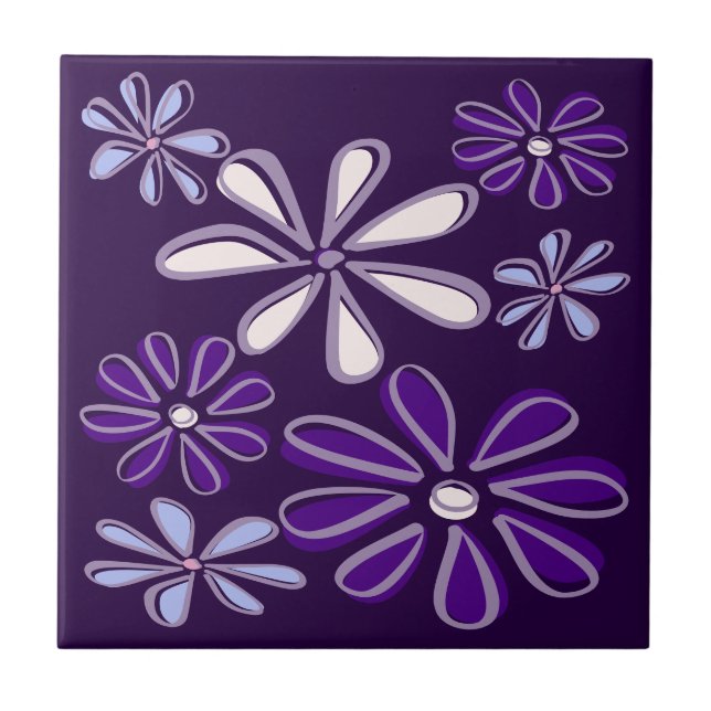 Elegant mörk lila blå blomma Doodle Kakelplatta (Framsidan)