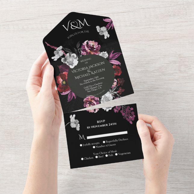 Elegant Mörk Lila Blommig Bröllop (Avrivbar del)