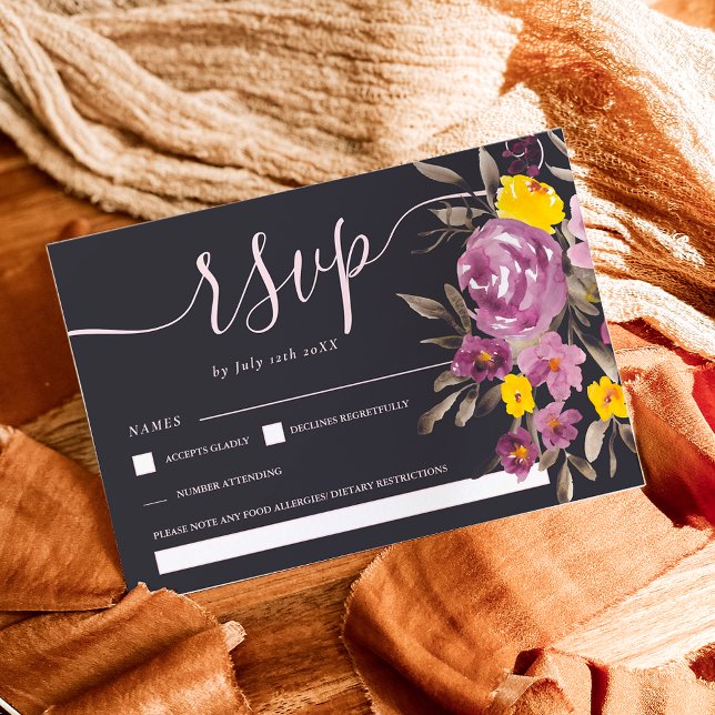 Elegant mörk Lila blommigt bröllop OSA monogram (Elegant dark Purple floral wedding rsvp monogram)