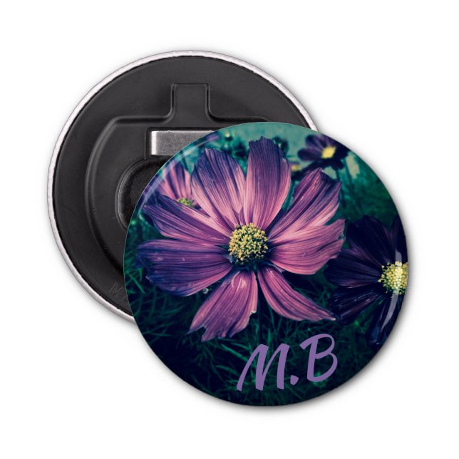 Elegant Mörk Lila blommor Photo Art Monogram Flasköppnare (Framsidan)