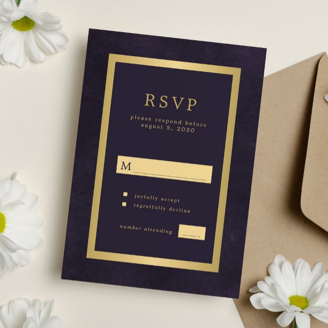 Elegant mörk lila guld moderna typografi OSA kort (Skapare uppladdad)