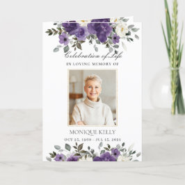 Elegant Mörk Lila Ivory Blommigt Photo Funeral Program