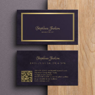 Elegant mörk lila och guld QR-kodlyx Visitkort
