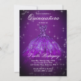 Elegant Mörk Lila Quinceanera-inbjudan Inbjudningar
