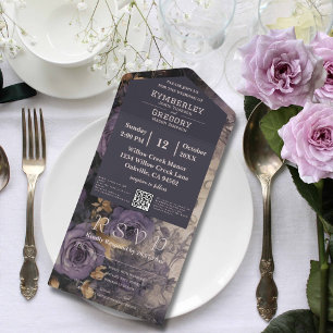 Elegant Mörk Lila Ro Blommigt QR-kod
