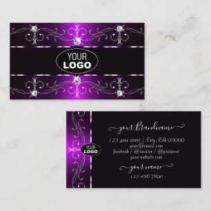 Elegant Mörk Lila Vit Ornate Gräns med Logotyp Visitkort