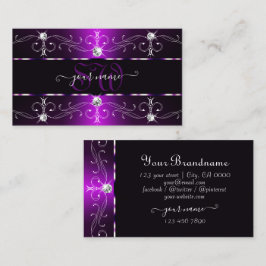 Elegant Mörk Lila Vit Ornate Gräns Monogram Visitkort