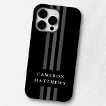 Elegant mörk linjer modern monogramsvart svartvit<br><div class="desc">Elegant,  svart iphone case med tre mörkar grått linjer uppifrån och grund och ditt namn över.</div>