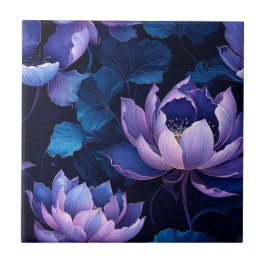 Elegant Mörk Lotus Blommönster Tile Kakelplatta