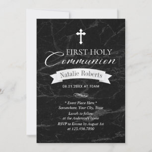 Elegant Mörk Marble First Heliga Communion Inbjudningar