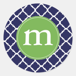 Elegant mörk - marockansk Quatrefoil för blått Runt Klistermärke
