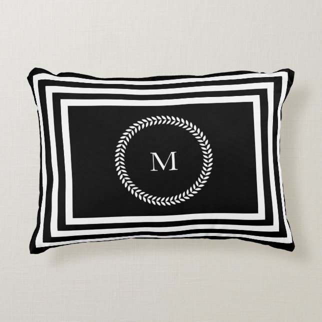 Elegant Mörk Monogram Black and White Prydnadskudde (Framsidan)