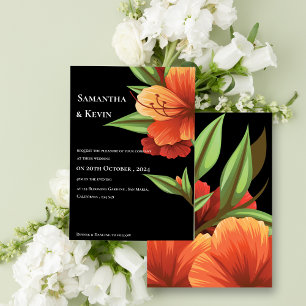 Elegant Mörk Moody Orange Blommigt Bröllop Inbjudningar