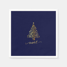 Elegant Mörk Navy Blue & Guld Julgran Noel Pappersservett
