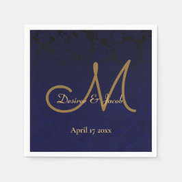 Elegant Mörk Navy Blue Guld Monogram Blommigt Pappersservett