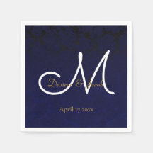 Elegant Mörk Navy Blue Guld White Monogram Blommig