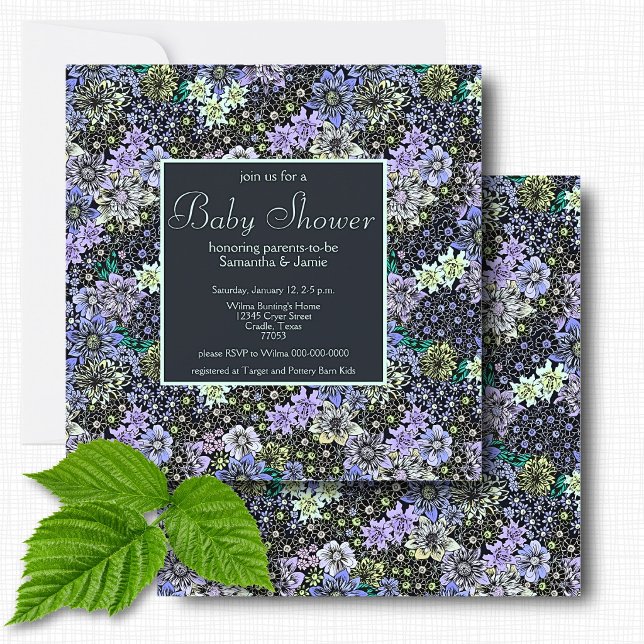Elegant mörk navy botanisk blomster Baby Shower Inbjudningar (Skapare uppladdad)