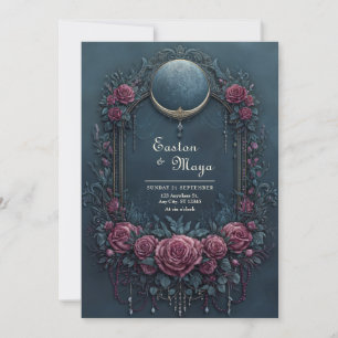 Elegant Mörk Navy Burgunder Blommig Kväll Högtidsb Inbjudningar