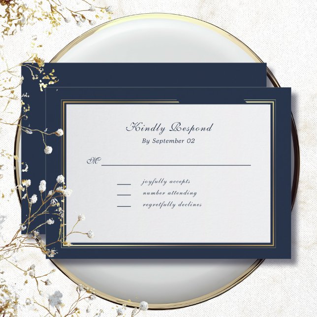 Elegant Mörk Navy Guld Ram Traditionell RSVP (Skapare uppladdad)