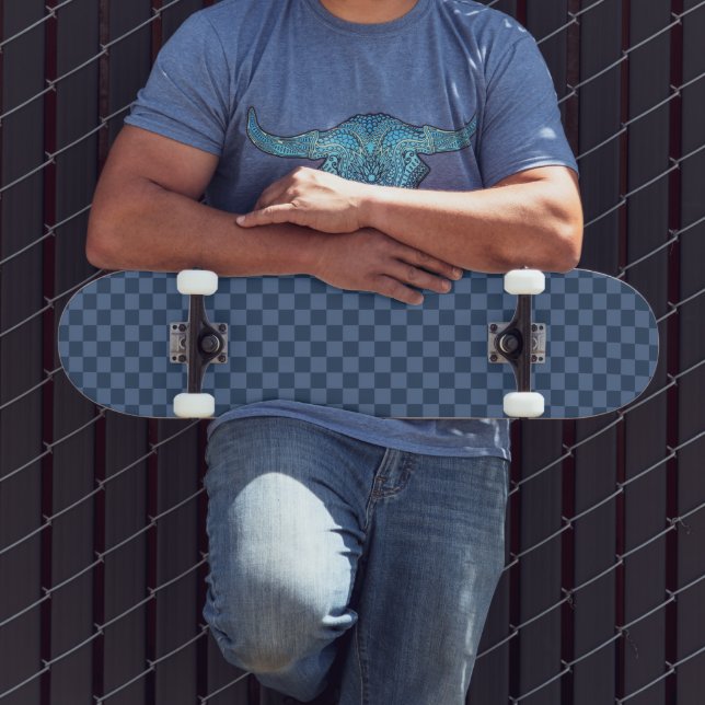 Elegant mörk och ljusblå rutig mönster mini skateboard bräda 18,5 cm (Utomhus 3)