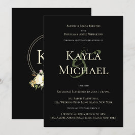 Elegant Mörk och Moody Bröllop Monogram Cream Ro Inbjudningar