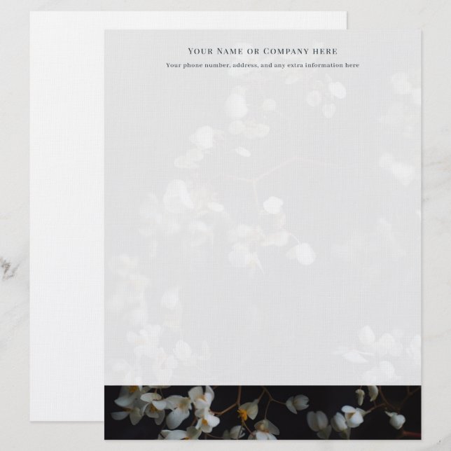 Elegant mörk och vit blomstermönstrad brevhuvud (Fram/baksida)