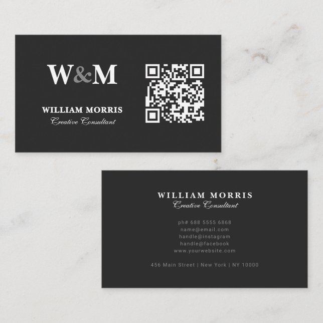 Elegant mörk QR-kod logotypmall Visitkort (Fram/baksida)