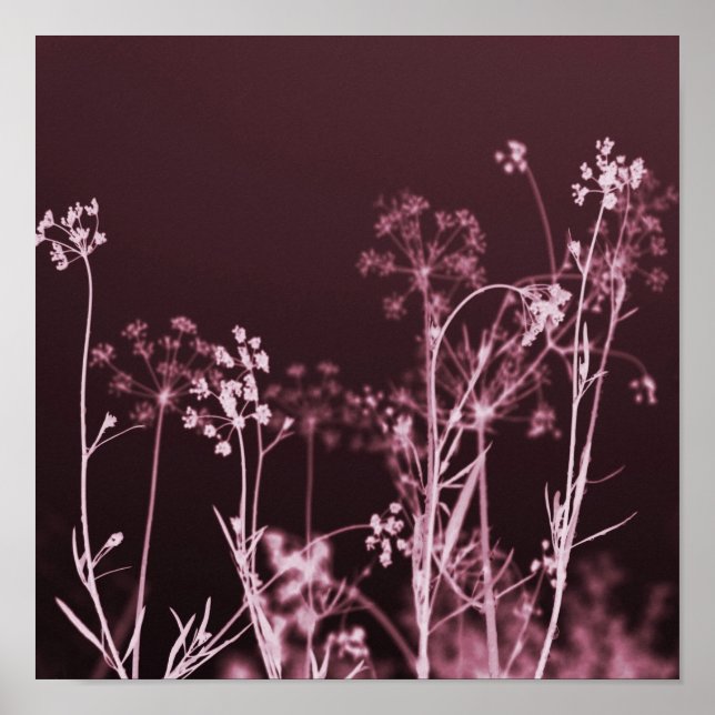 Elegant Mörk Red Blommigt Abstrakt Poster (Framsidan)