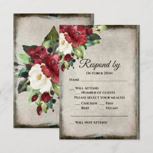 Elegant Mörk Red Blommigt Grunge Grått Goth Bröllo OSA Kort