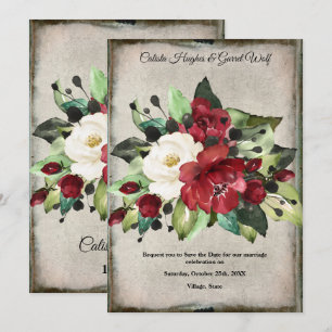 Elegant Mörk Red Blommigt Grunge Grått Goth Bröllo Spara Datumet