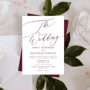 Elegant Mörk Red Burgundy Calligraphy Bröllop Inbjudningar