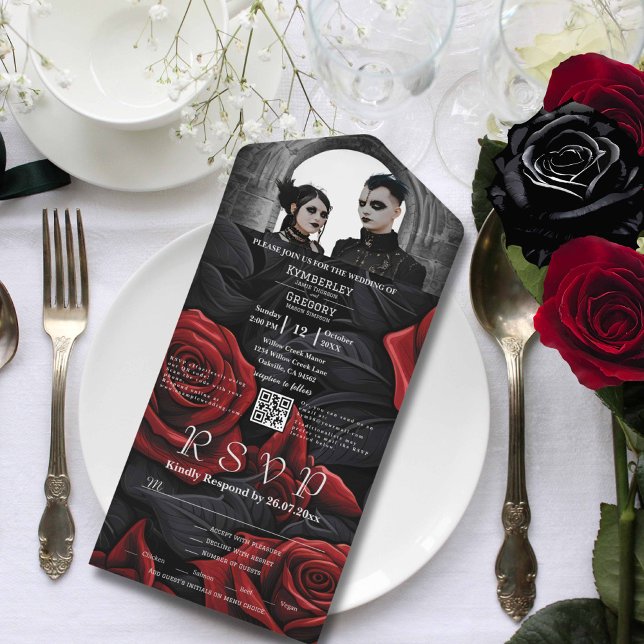 Elegant Mörk Red Gothic Ro Black Photo QR-kod (Skapare uppladdad)