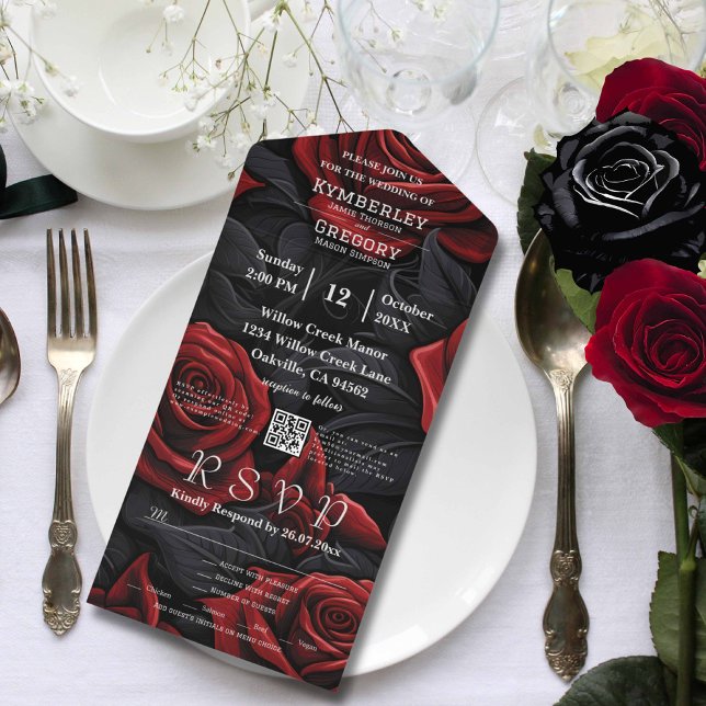 Elegant Mörk Red Gothic Ro på Black QR-kod (Skapare uppladdad)