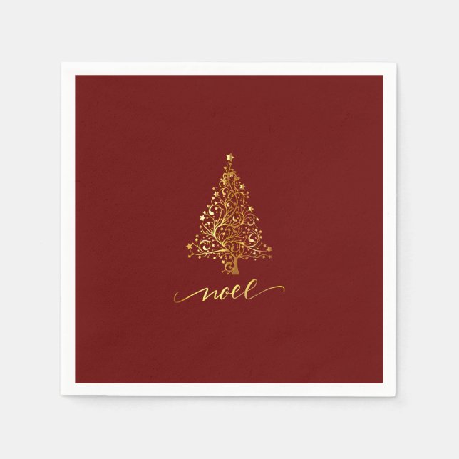 Elegant Mörk Red & Guld Julgran Noel Pappersservett (Framsidan)